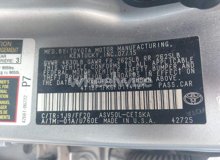 Photo 9 of 2015 Toyota Camry SE (VIN 4T1BF1FK6FU114121)
