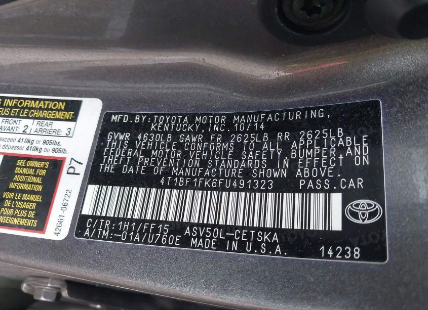Photo 9 of 2015 Toyota Camry SE (VIN 4T1BF1FK6FU491323)