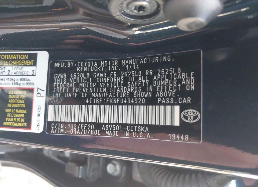 Photo 9 of 2015 Toyota Camry SE (VIN 4T1BF1FK6FU494920)