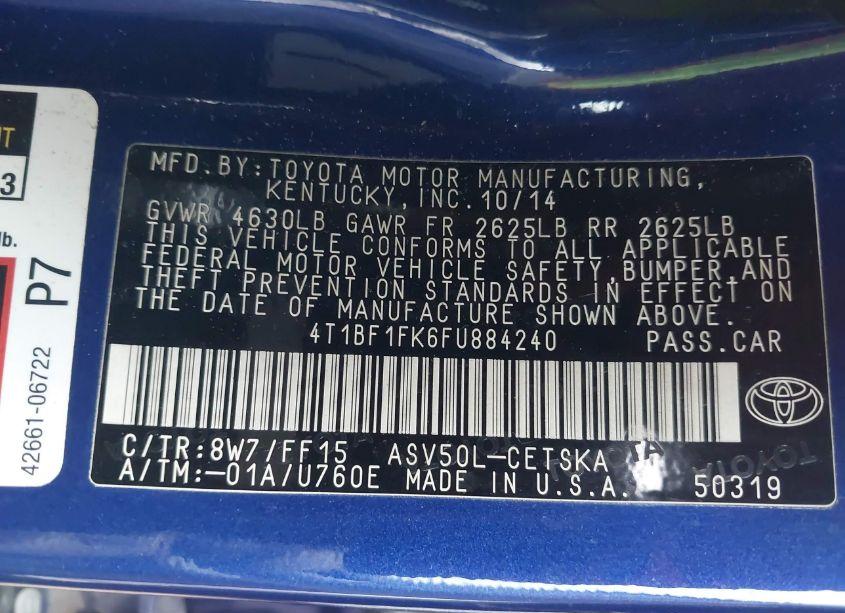 Photo 9 of 2015 Toyota Camry SE (VIN 4T1BF1FK6FU884240)