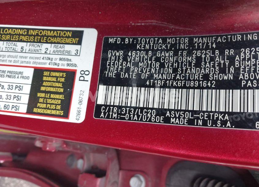 Photo 9 of 2015 Toyota Camry XSE (VIN 4T1BF1FK6FU891642)