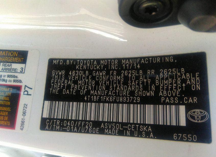 Photo 9 of 2015 Toyota Camry SE (VIN 4T1BF1FK6FU893729)