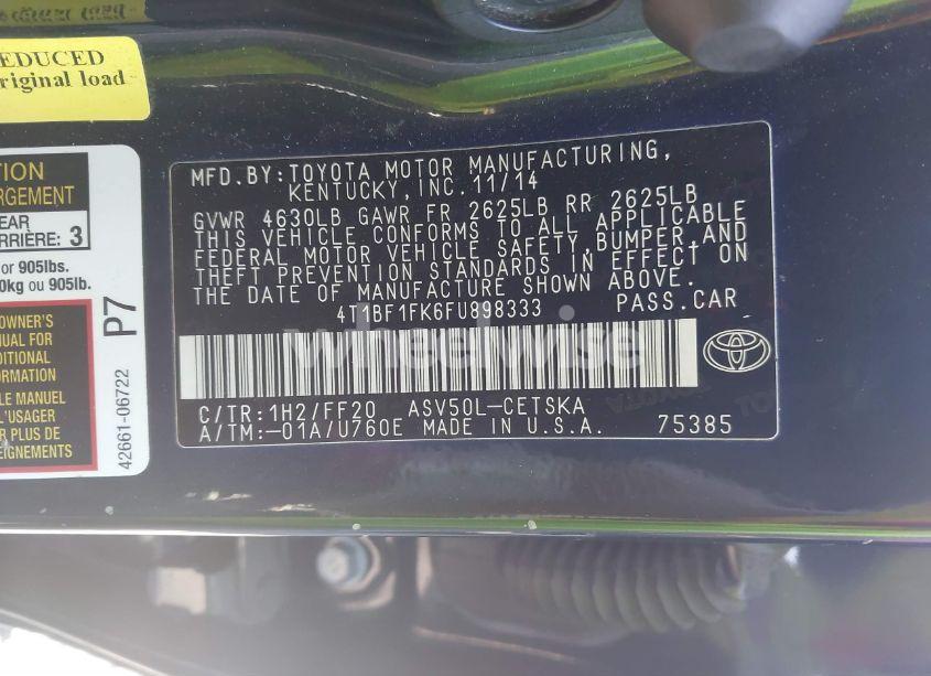 Photo 9 of 2015 Toyota Camry SE (VIN 4T1BF1FK6FU898333)