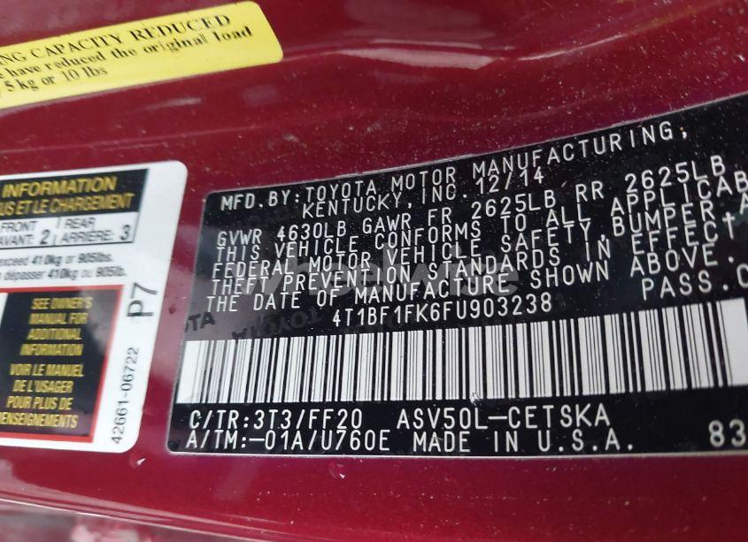 Photo 9 of 2015 Toyota Camry SE (VIN 4T1BF1FK6FU903238)