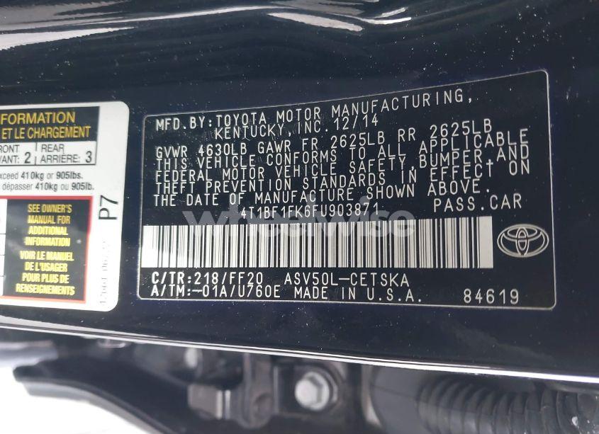 Photo 9 of 2015 Toyota Camry SE (VIN 4T1BF1FK6FU903871)