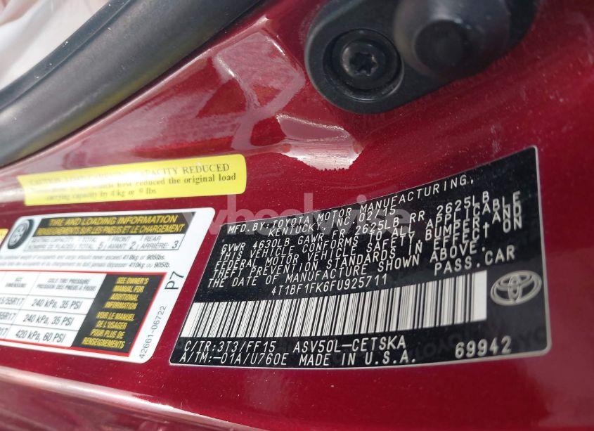 Photo 9 of 2015 Toyota Camry SE (VIN 4T1BF1FK6FU925711)