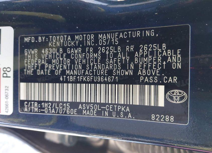 Photo 9 of 2015 Toyota Camry XSE (VIN 4T1BF1FK6FU964671)