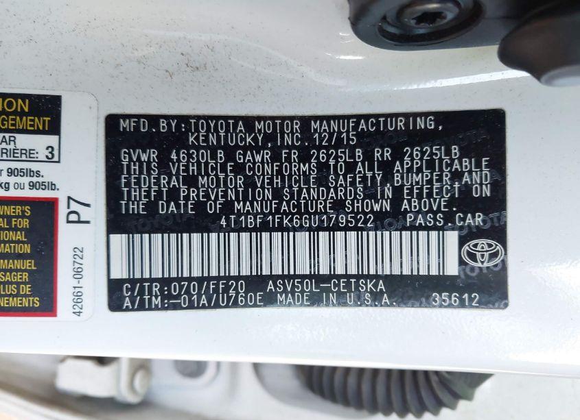 Photo 9 of 2016 Toyota Camry LE/SE/XLE/XSE (VIN 4T1BF1FK6G4179522)