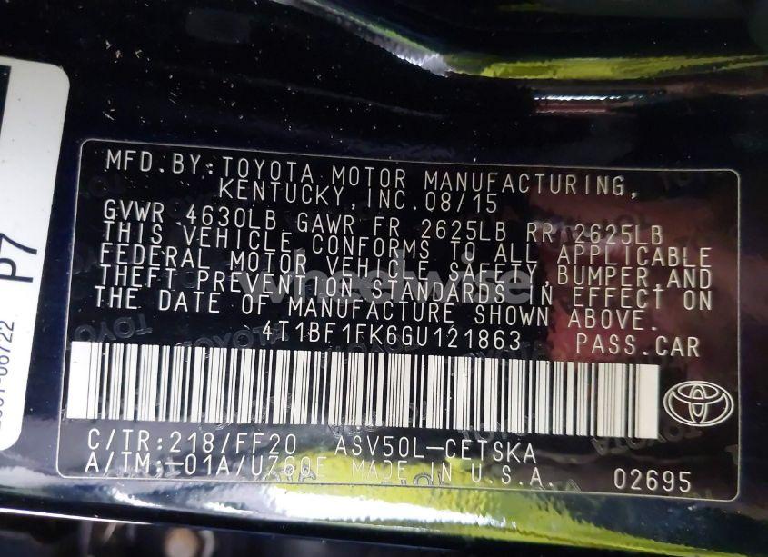 Photo 9 of 2016 Toyota Camry SE (VIN 4T1BF1FK6GU121863)