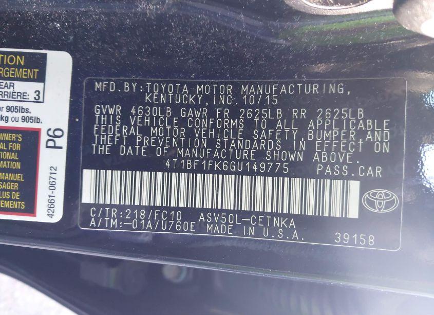 Photo 9 of 2016 Toyota Camry LE (VIN 4T1BF1FK6GU149775)