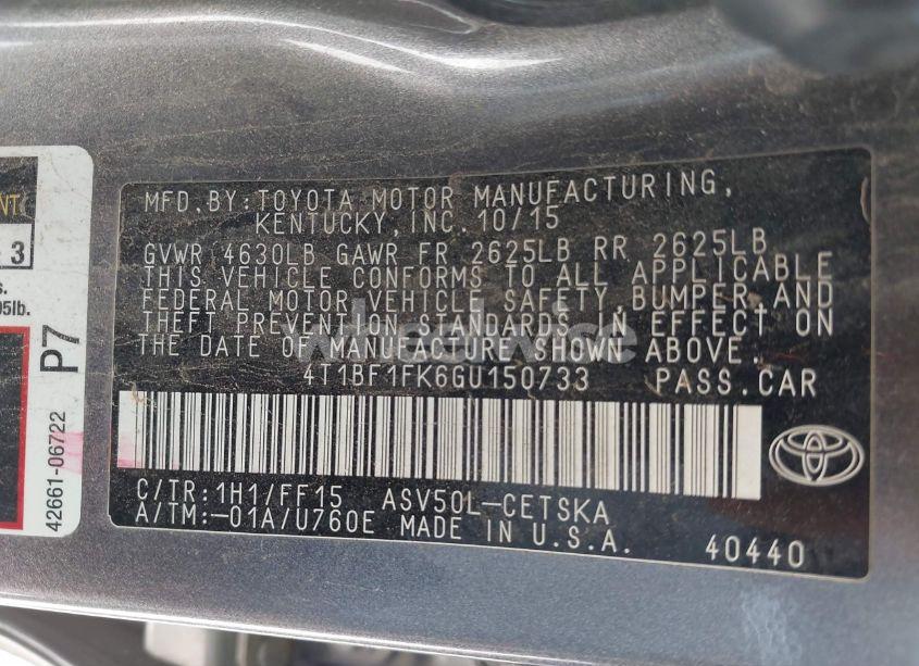 Photo 9 of 2016 Toyota Camry SE (VIN 4T1BF1FK6GU150733)