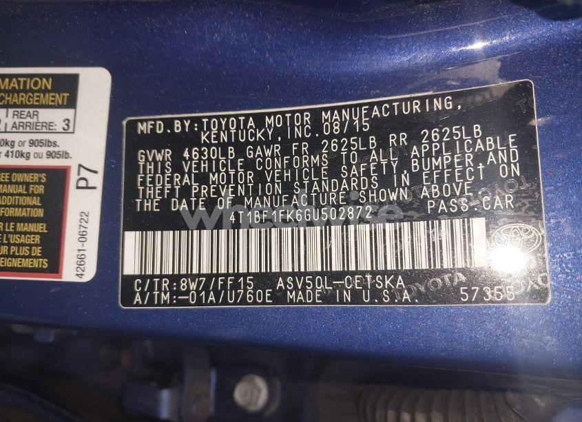 Photo 9 of 2016 Toyota Camry SE (VIN 4T1BF1FK6GU502872)