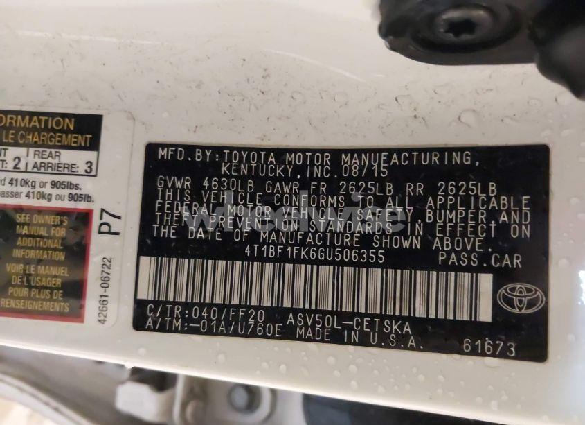 Photo 9 of 2016 Toyota Camry SE (VIN 4T1BF1FK6GU506355)