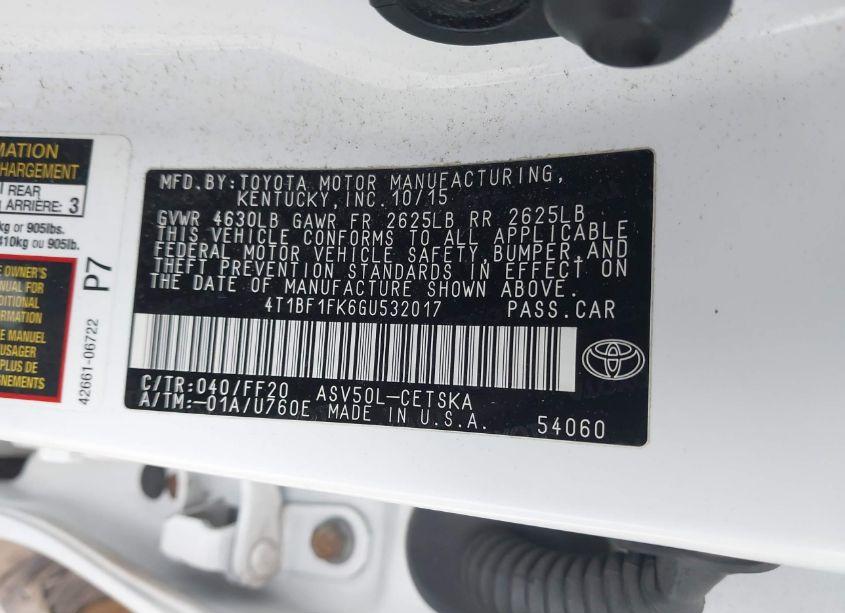 Photo 9 of 2016 Toyota Camry SE (VIN 4T1BF1FK6GU532017)
