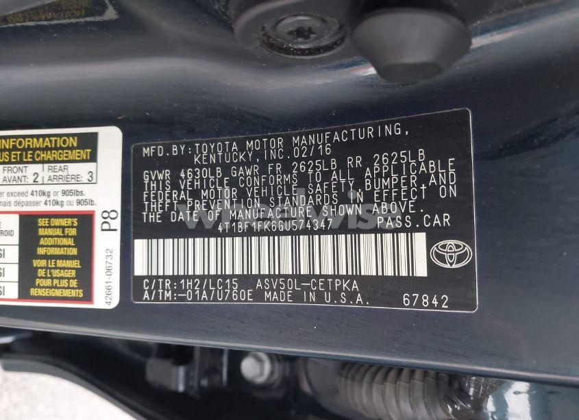 Photo 9 of 2016 Toyota Camry XSE (VIN 4T1BF1FK6GU574347)
