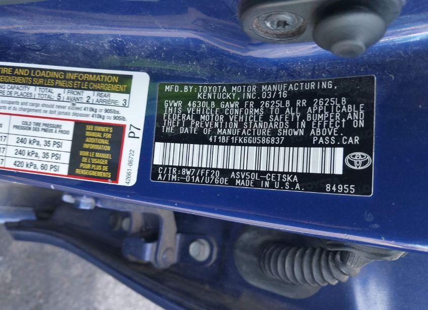 Photo 9 of 2016 Toyota Camry SE (VIN 4T1BF1FK6GU586837)