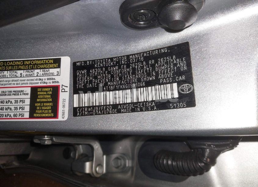 Photo 9 of 2016 Toyota Camry SE (VIN 4T1BF1FK6GU591066)