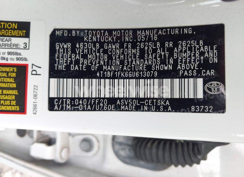 Photo 9 of 2016 Toyota Camry SE (VIN 4T1BF1FK6GU613079)