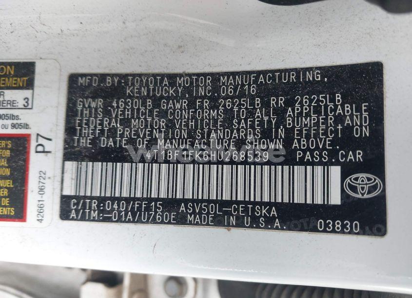 Photo 9 of 2017 Toyota Camry SE (VIN 4T1BF1FK6HU268539)