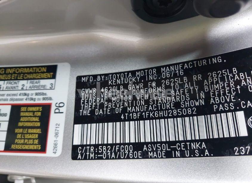 Photo 9 of 2017 Toyota Camry LE (VIN 4T1BF1FK6HU285082)