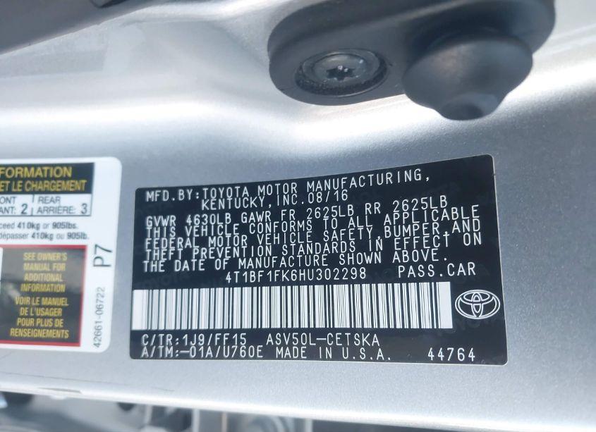 Photo 9 of 2017 Toyota Camry SE (VIN 4T1BF1FK6HU302298)