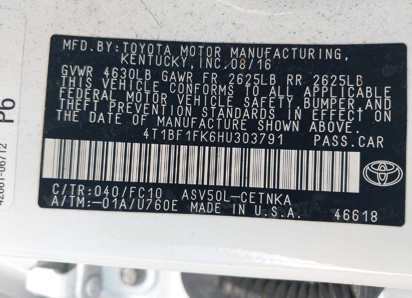 Photo 9 of 2017 Toyota Camry LE (VIN 4T1BF1FK6HU303791)