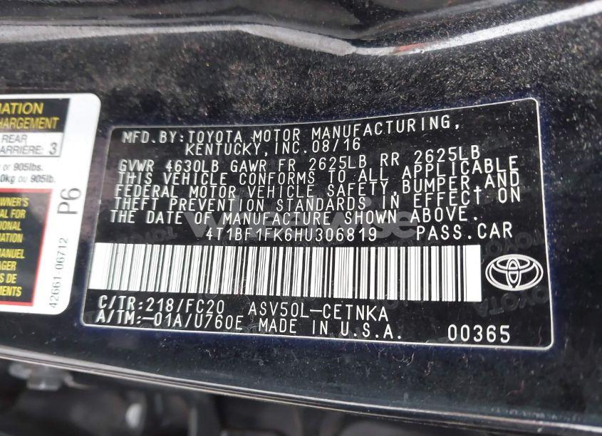 Photo 9 of 2017 Toyota Camry LE (VIN 4T1BF1FK6HU306819)