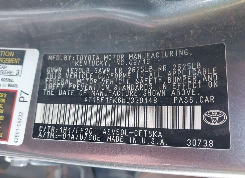 Photo 9 of 2017 Toyota Camry SE (VIN 4T1BF1FK6HU330148)