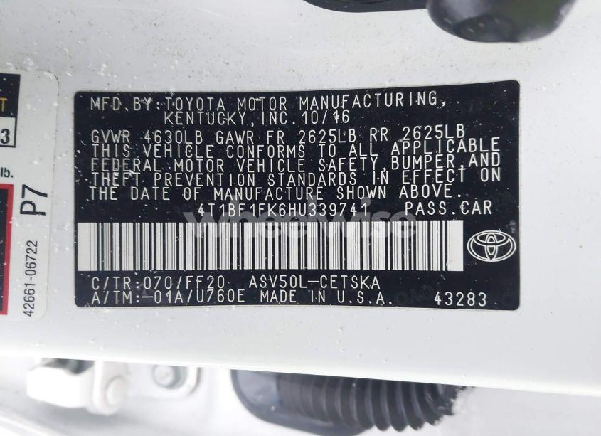 Photo 9 of 2017 Toyota Camry SE (VIN 4T1BF1FK6HU339741)