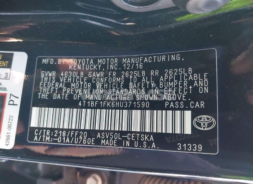 Photo 9 of 2017 Toyota Camry SE (VIN 4T1BF1FK6HU371590)