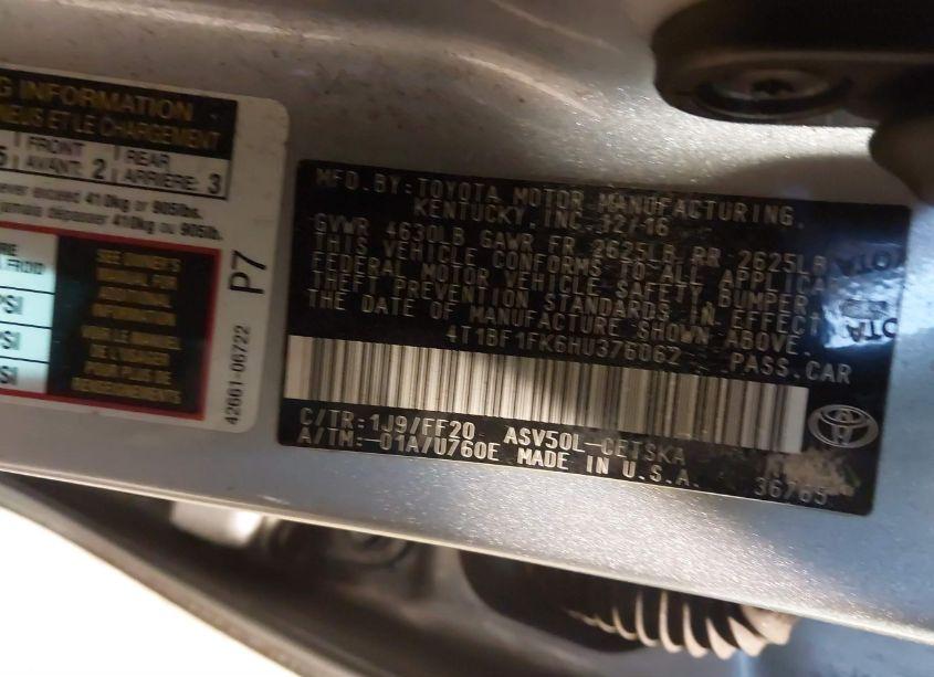 Photo 9 of 2017 Toyota Camry SE (VIN 4T1BF1FK6HU376062)