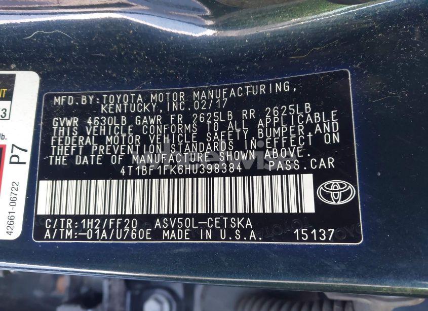 Photo 9 of 2017 Toyota Camry SE (VIN 4T1BF1FK6HU398384)