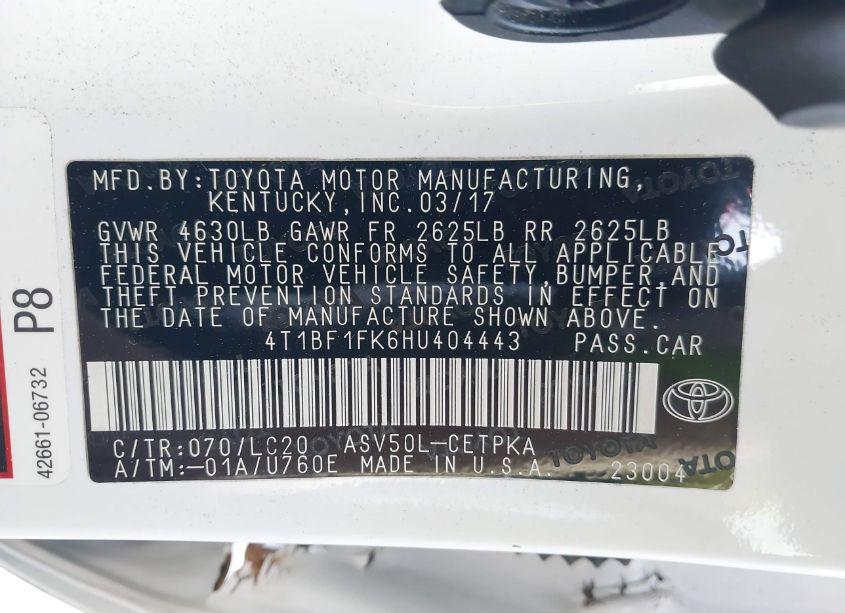 Photo 9 of 2017 Toyota Camry XSE (VIN 4T1BF1FK6HU404443)