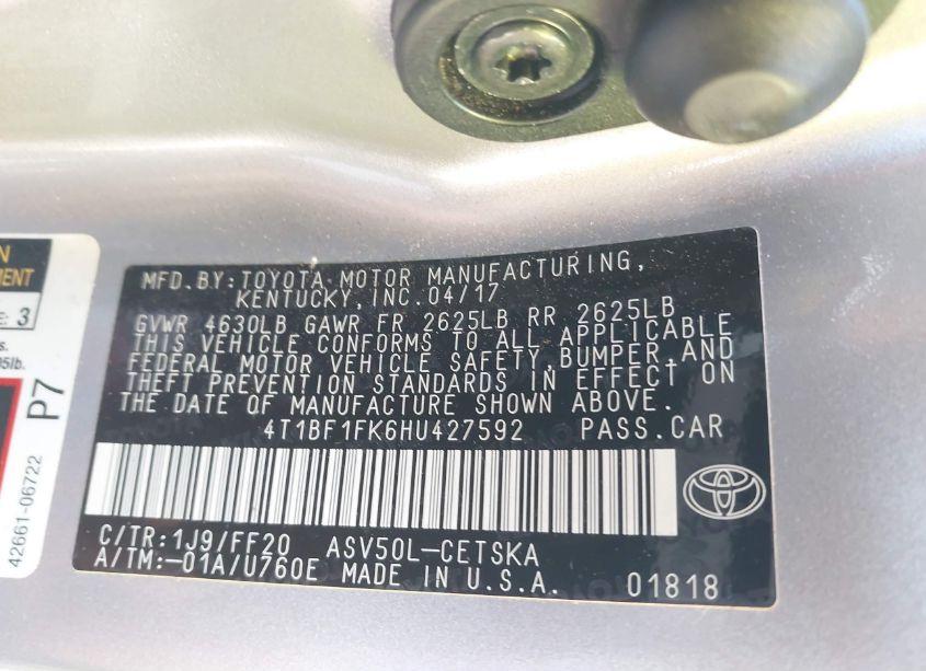 Photo 9 of 2017 Toyota Camry SE (VIN 4T1BF1FK6HU427592)