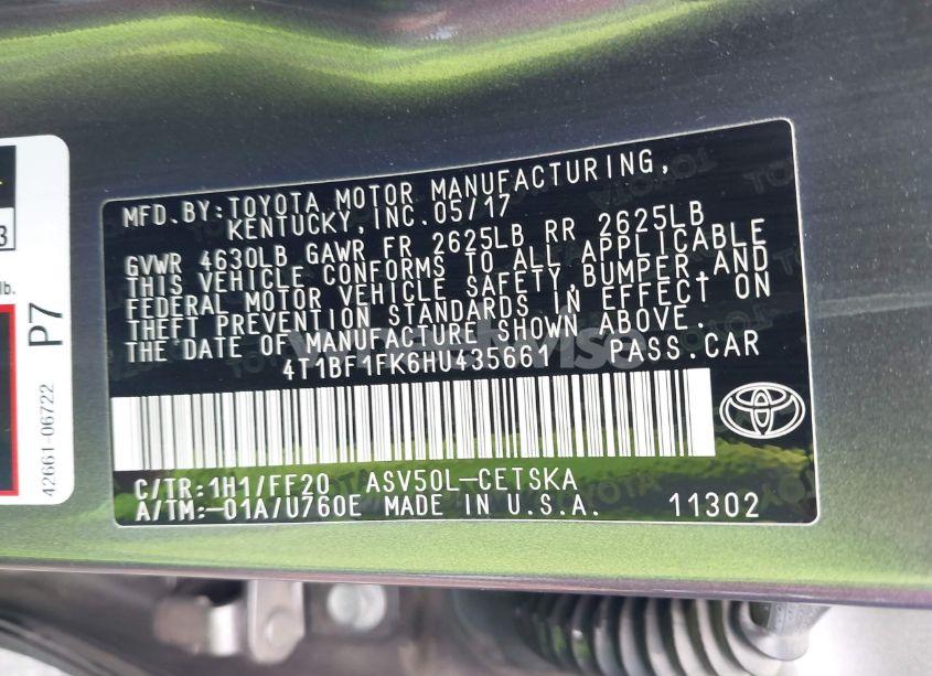 Photo 9 of 2017 Toyota Camry SE (VIN 4T1BF1FK6HU435661)