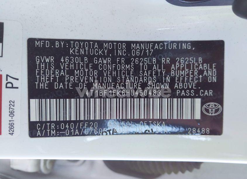 Photo 9 of 2017 Toyota Camry SE (VIN 4T1BF1FK6HU450483)