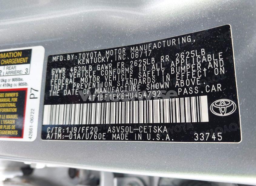 Photo 9 of 2017 Toyota Camry SE (VIN 4T1BF1FK6HU454792)