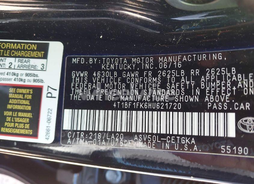 Photo 9 of 2017 Toyota Camry XLE (VIN 4T1BF1FK6HU621720)