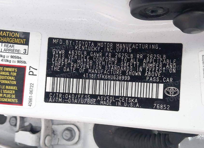 Photo 9 of 2017 Toyota Camry SE (VIN 4T1BF1FK6HU638999)