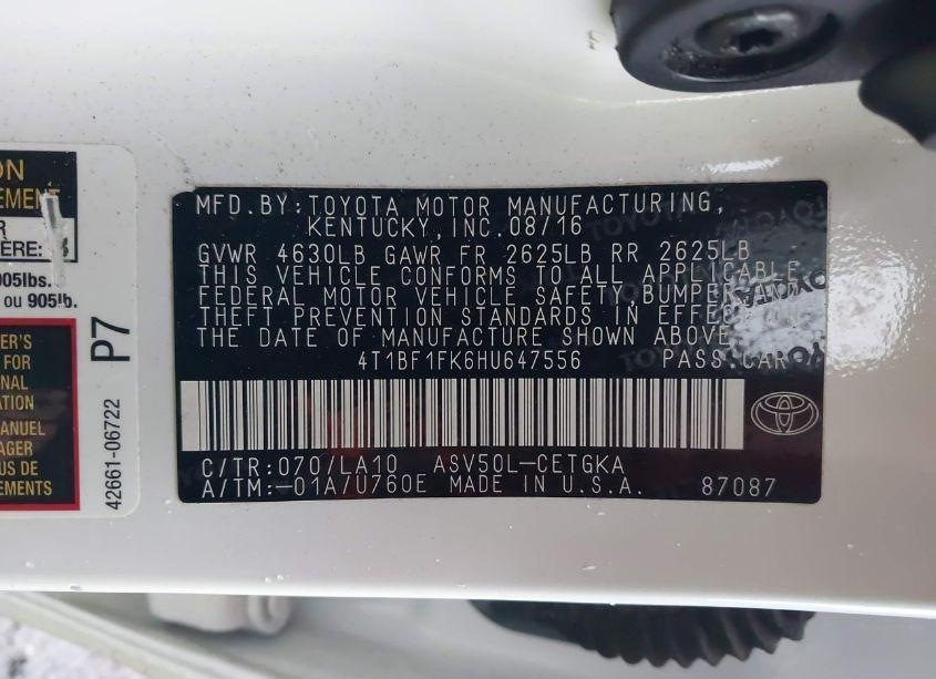 Photo 9 of 2017 Toyota Camry XLE (VIN 4T1BF1FK6HU647556)