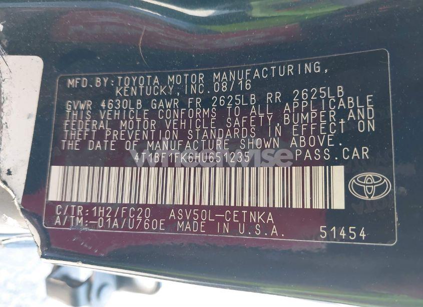 Photo 9 of 2017 Toyota Camry LE (VIN 4T1BF1FK6HU651235)