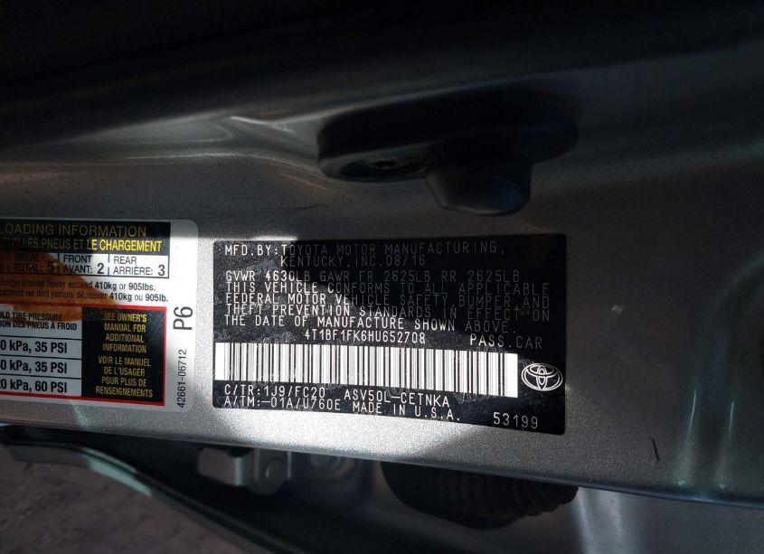 Photo 9 of 2017 Toyota Camry LE (VIN 4T1BF1FK6HU652708)