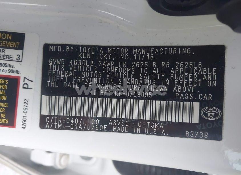 Photo 9 of 2017 Toyota Camry SE (VIN 4T1BF1FK6HU708095)