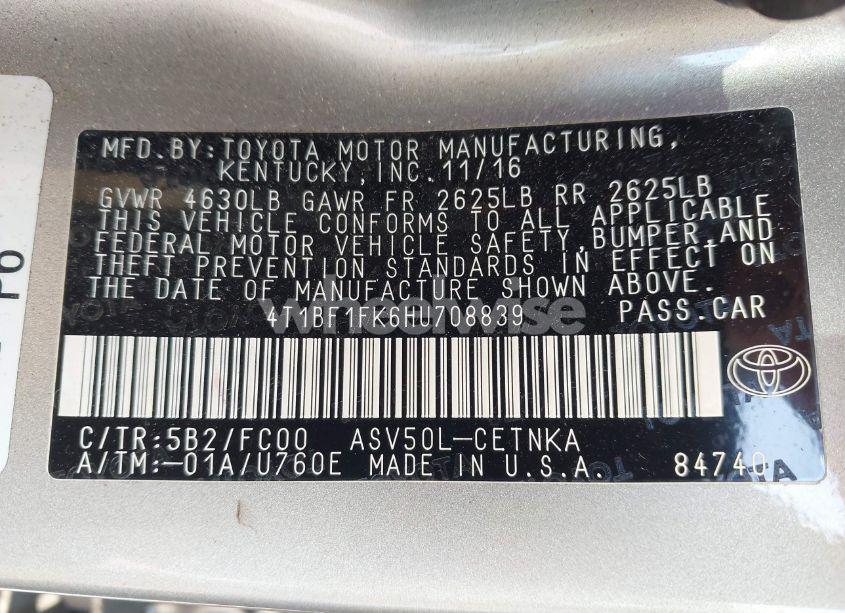 Photo 9 of 2017 Toyota Camry LE (VIN 4T1BF1FK6HU708839)