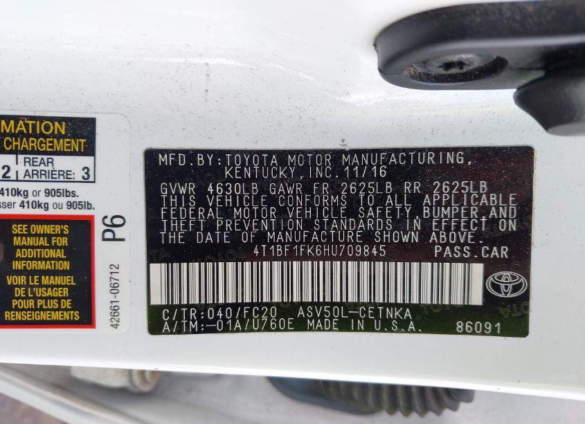 Photo 10 of 2017 Toyota Camry LE (VIN 4T1BF1FK6HU709845)