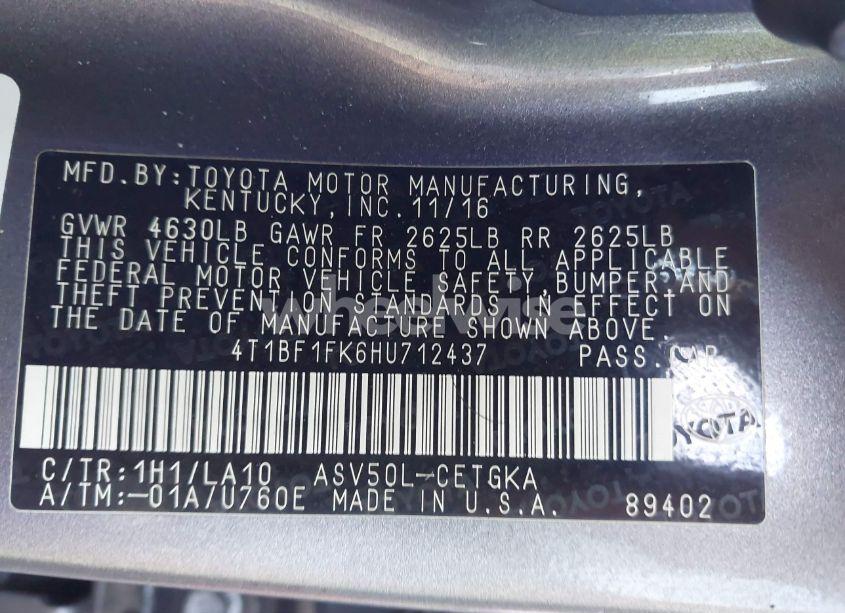 Photo 9 of 2017 Toyota Camry XLE (VIN 4T1BF1FK6HU712437)