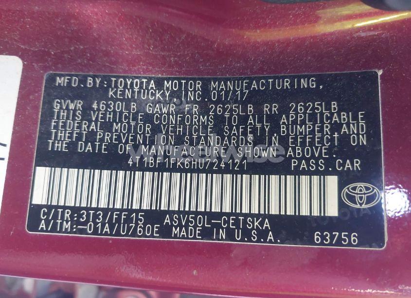 Photo 9 of 2017 Toyota Camry SE (VIN 4T1BF1FK6HU724121)