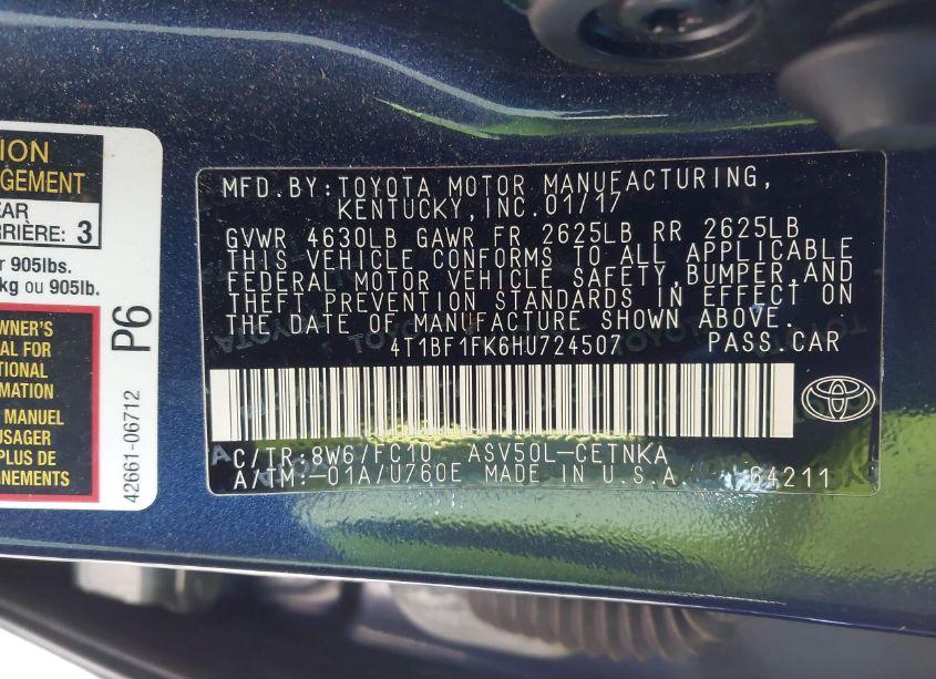 Photo 9 of 2017 Toyota Camry LE (VIN 4T1BF1FK6HU724507)