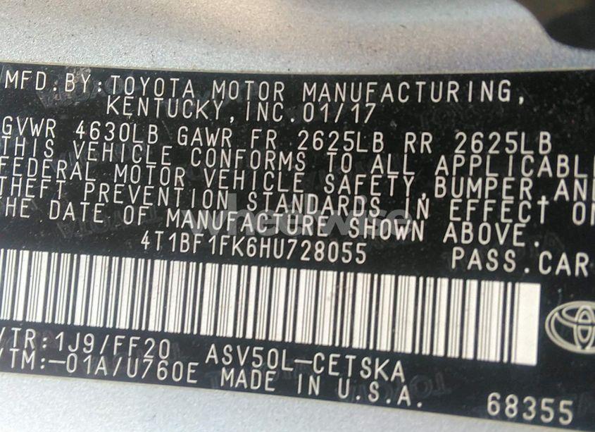 Photo 9 of 2017 Toyota Camry SE (VIN 4T1BF1FK6HU728055)