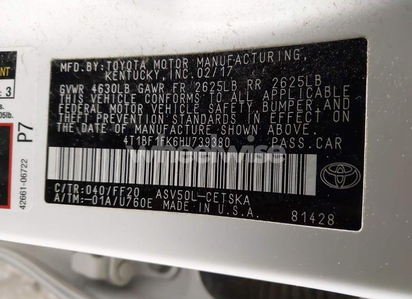 Photo 9 of 2017 Toyota Camry SE (VIN 4T1BF1FK6HU739380)